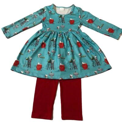 China Lovely 2022 factory girls outfit girls boutique children's clothing boutique cartoon print topwith casual red spring pants 2pcs for sale