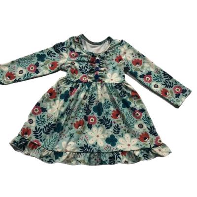 China 2022 New Arrival Washable Kids Spring Spring Sleeve Ruffle Tunic Dress Cute Floral Print Babies Ruffle Dress New Year Long Wear Dress for sale