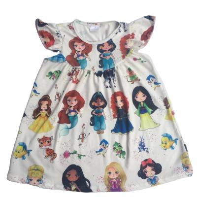 China Hot Products Washable Spring Little Flying Sleeve Pattern Printed Little Cute Girl Dress for sale