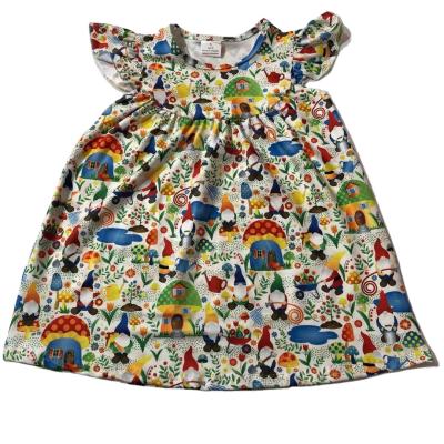 China Washable dress colorful milk pearl sleeve fluttering clothing children's printing mushroom drop dress boutique baby silk dress for sale