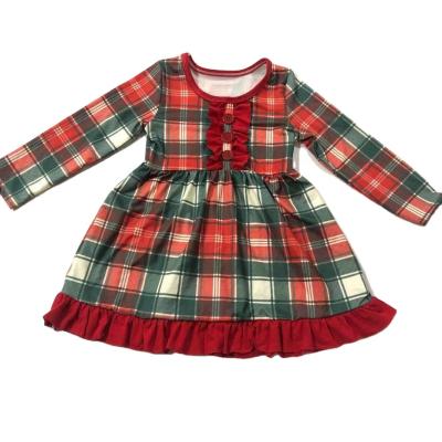 China Wholesale round neck spring washable kids clothing factory red and blue plaid with button beautiful dresses for girls party for sale