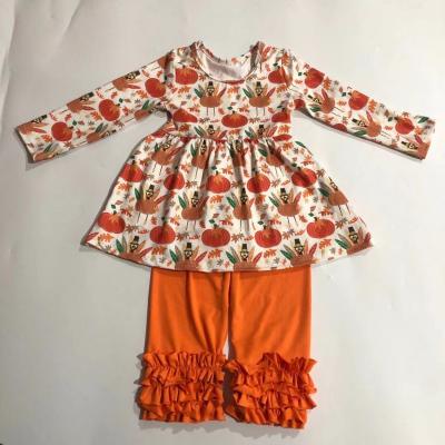 China Kids Turkey Pumpkin Thanksgiving Day Outfit Lovely Casual Fast Shipping Girls Dress Orange Ruffle Panties Thanksgiving Day Outfit &Matching Set for sale