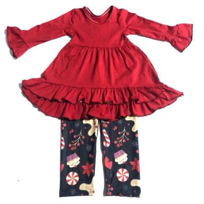 China 2021 Babies casual full set of boutique red ruffle dress senior &Christmas leggings outfit Christmas boutique outfit for sale