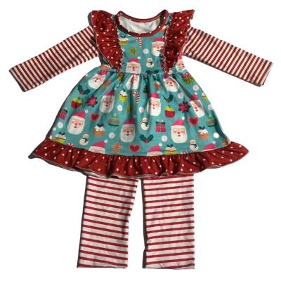 China OEM/ODM casual fast drop shipping toddler girls Santa Claus beehive Christmas baby clothing sets boutique for sale