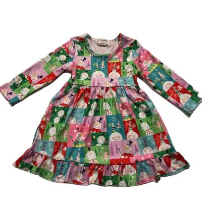 China 2021 Baby Breathable Christmas Boutique Kids Coat Rack Cute Print Long Sleeve Dress for sale