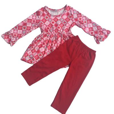 China 2022 new arrival lovely children's heart valentine's day casual outfit kids top&red love valentine's day clothes leggings set 2pcs for sale