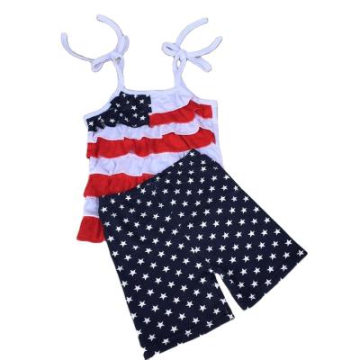 China High quality casual toddler girls 2022 Independence Day outfit children's boutique clothing star flag fourth of july beehive summer set for sale