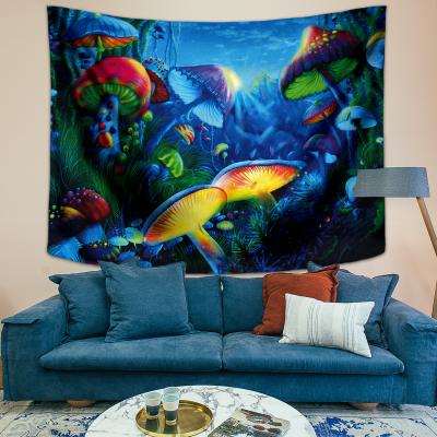 China Forest Mushroom Hippie Aesthetic Wall Decor Tapestry Contemporary Psychedelic Black Light Galaxy Mushroom Tapestry for sale