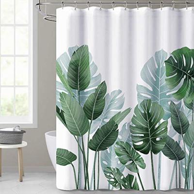 China Sustainable Tropical Leaves Plants White Background Odorless Curtain Bathroom Showers Bathtubs Shower Curtains for sale