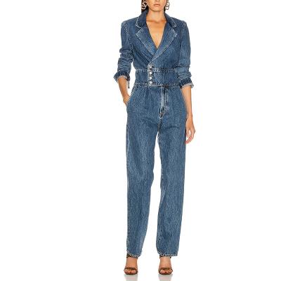 China Autumn New Fashion Casual Denim Long Sleeve Anti-Static Blazer Overalls Straight Jeans Women for sale