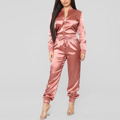 China Long Drawstring 2019 Two Piece Anti-UV Satin Sleeve Jacket Lounge Set Tracksuit For Adults Autumn Women Jogging Sets for sale