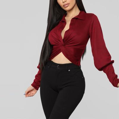 China Autumn New Style Sexy V-neck Anti-pilling Long Sleeve Blouse Women 2019 for sale