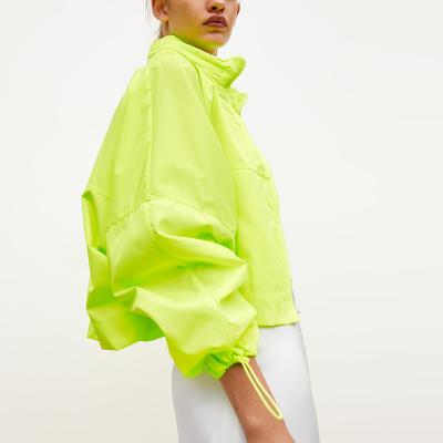 China 2019 New Style Viable Neon Yellow Polyester Jacket Women Packable for sale