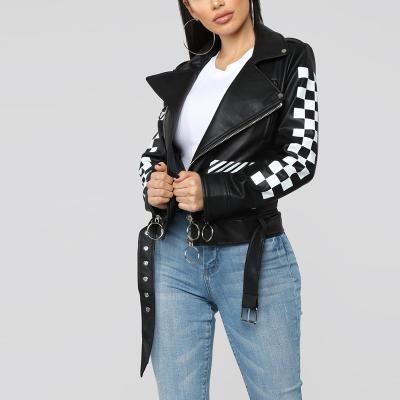 China 2019 Sustainable New Arrival Black Faux Leather Moto Jacket Women for sale