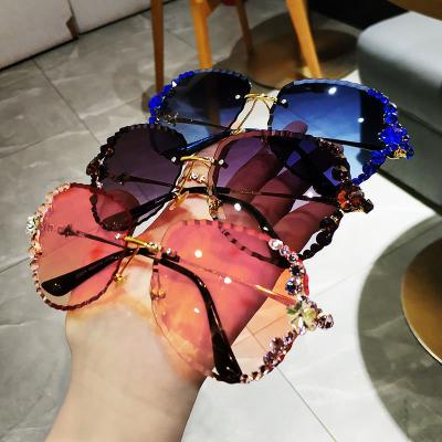 China Women uv400 Rimless Polarized Luxury Oversized Rhinestone Sun Glass New Arrivals Fashion Sun Glasses Sol nits 2022 Fashion Sun Glasses for sale