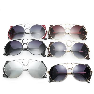 China Punk 2022 new wholesale hot sale fashion steampunk metal sunglasses with rivet sunglasses round leather lenses for sale