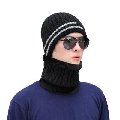 China Winter Adult Men's Thickened Short Neck Hat Warmer Knitted Both Pieces Acrylic Beanie Hat Cold Weather Set Scarf Hat for sale