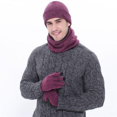 China Hot Sale Short Warm Winter Hat Scarf And Glove Set For Men Fashion Knitted Hat And Glove Sets for sale