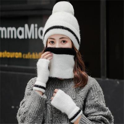 China Custom Short Main Designer Custom Logo Acrylic Scarf Hat Glove Sets Knitted Women's Hat Scarf Glove Set for sale