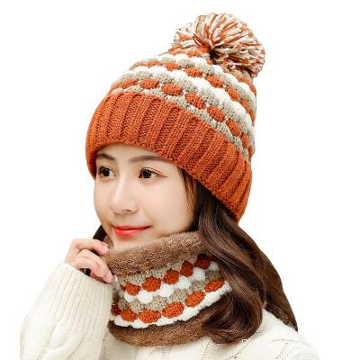 China COMMON Multicolor Thick Fleece Hat And Scarf Set Winter Hats Women for sale