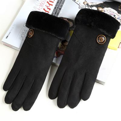 China Simple High Quality Hot Selling Cute Brown Suede Gloves For Women Cycling Skiing Winter Cold Weather Gloves Touch Screen Warmer Glove for sale