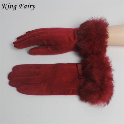 China Women Simple Wholesale Custom Winter Leather Work Gloves Suede Simple Hand Gloves With Fur for sale