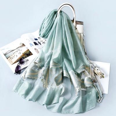 China Wholesale Custom Embroidered Hot Selling Organza Silk Scarf Summer Sun-protection Showl Scarf Wholesale for sale