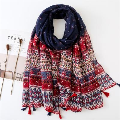 China Cotton fashion voile fabric scarf summer cool printed cappa voile hijabs shawl for sale