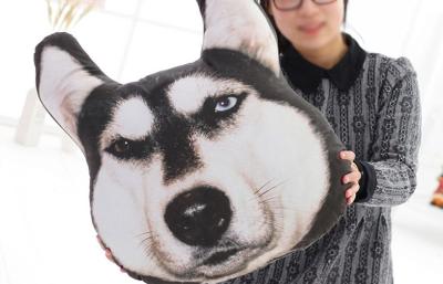 China Big Satsuma husky dog head pillow cushions doll large gift 3D Printing 35*38cm for sale