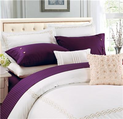 China Sateen Stripe Sheets 4pcs Polyester Cotton Bedsheets for sale