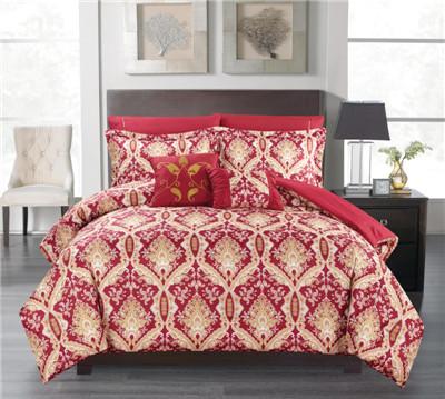 China Reversible 7pcs Printed Comforter Set Microfiber Bedding Set Embroideried Pillow Reversible Comforter Set for sale