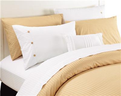 China Sateen Stripe Sheets Polyester Cotton Bedsheets 4pcs Flat sheet Fitted sheet Pillowcase for sale