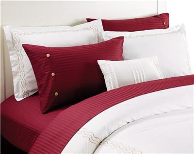 China Sateen Stripe Sheets Polyester Cotton Bedsheets 4pcs Bedding Set for sale