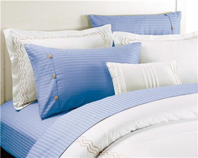 China Polyester Cotton Bedsheets in Blue Color Sateen Stripe Flat sheet set 4pcs for sale