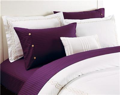 China Polyester Cotton Bedsheets 4pcs Polycotton Sheet set Sateen Stripe Solid Color for sale