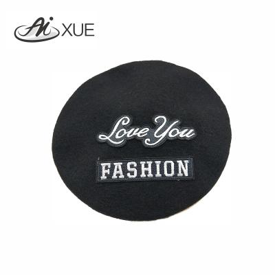 China High Quality Black Embroidery PU Wool Beret Cap Painter Binding Hat Design Your Own Character Beret Hat for sale