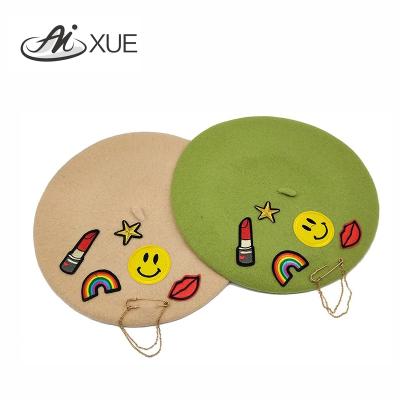 China Wholesale Custom Solid Color Multicolor Custom Character Bow-knot Embroidered Cheap Female Wool Beret Hat for sale