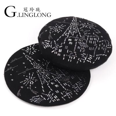 China High Quality Picture Solid Color Rhinestone Berets Fashion Custom Made Ladies Winter Hats for sale