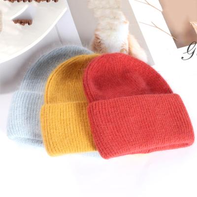 China New Verified 2021 Rabbit Fur Hat Single Warm Winter Plain Plush Knit Hat for sale