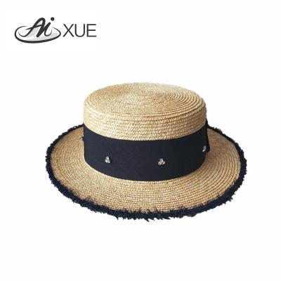 China 2019 Newest Character Wide Brim Hepburn Elegant Summer Beach Women Straw Hat for sale