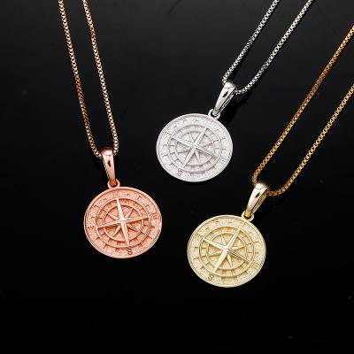 China Hiphop YS Jewelery 925 Sterling Silver 14k Plated Custom Compass Sterling Silver Necklace for sale