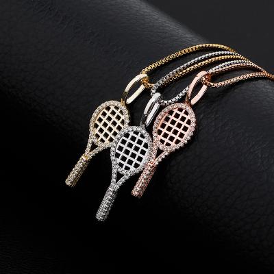 China Hiphop YS Jewelry 14k White Gold Plated 925 Sterling Silver Tennis Racket Pendant Necklace for sale