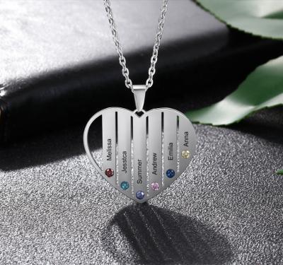 China FASHIONABLE Family Name Jewelry 316L Stainless Steel Rainbow Diamond Heart Shape 6 Name Necklace for sale