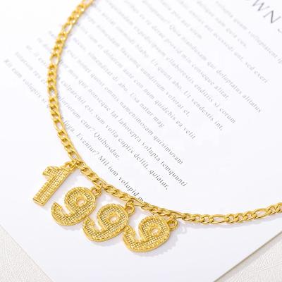 China TRENDY Gold Plated Year Number Jewelry Custom Necklace With Stainless Steel NK Chain for sale