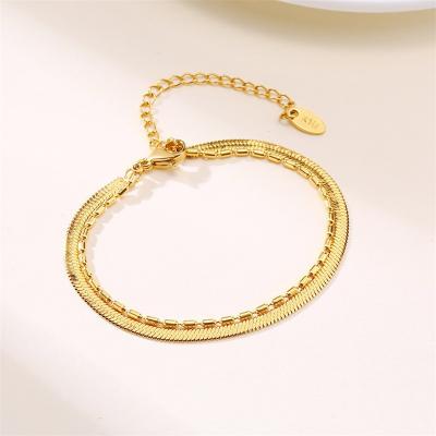 China Hiphop Ins Fashion Real 18k Gold Plated 316L Stainless Steel Flat Snake Gift Double Layer Bracelet For Women for sale