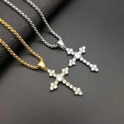 China FASHIONABLE Crystal Cross Bling Bling Stainless Steel Necklace for sale