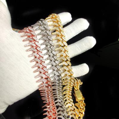 China TRENDY 20mm Width Comb Form Unilateral Thorns And Spiky Rose Gold Cuban Link Chain Jewelry Necklace for sale