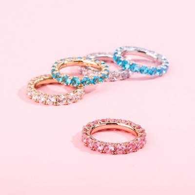 China Hiphop 4mm Width Exquisite Round Rhinestone Colored Mini Women Hip Hop Ring for sale