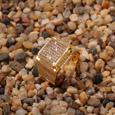 China Hiphop Ready To Ship CZ Trendy Cool Stone Fashion Gold Vintage Hip Hop Brass Ring for sale