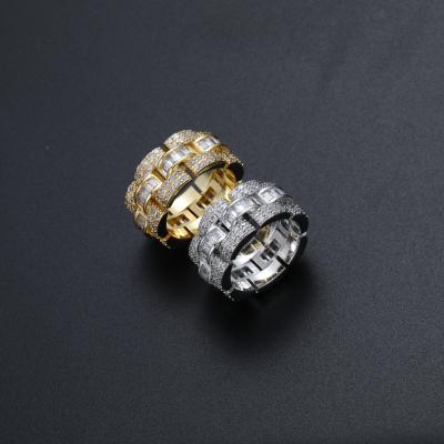 China Hot Popular Hiphop New Design Fashion 18K Gold Plated Brass Ring Zircon Hip Hop Ring For Women Men for sale